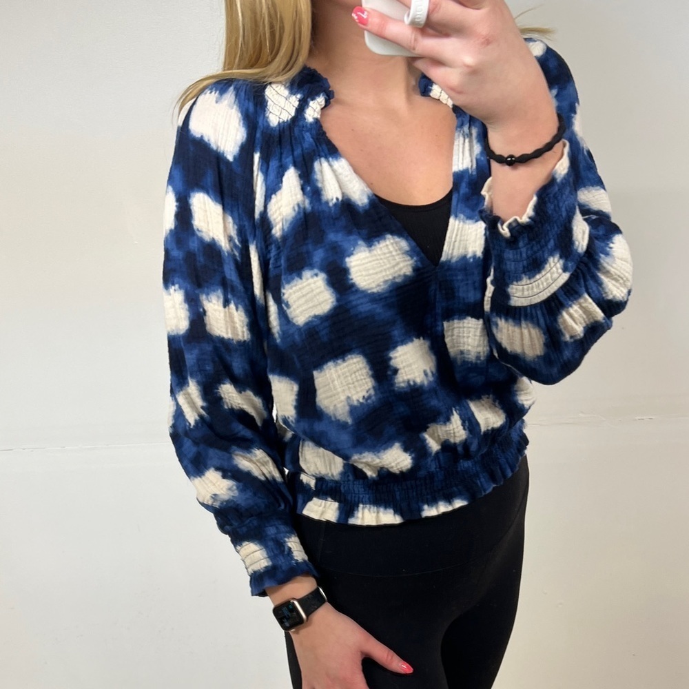 Anthropologie Porridge Tie Dyed Printed Smocked Blouse